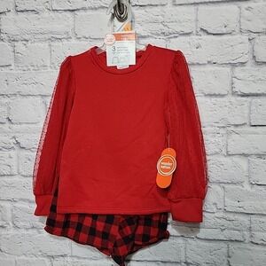 NWT Wonder Nation 3 PC Set 4T Shirt & Skort Tights Set  Plaid Red & Black